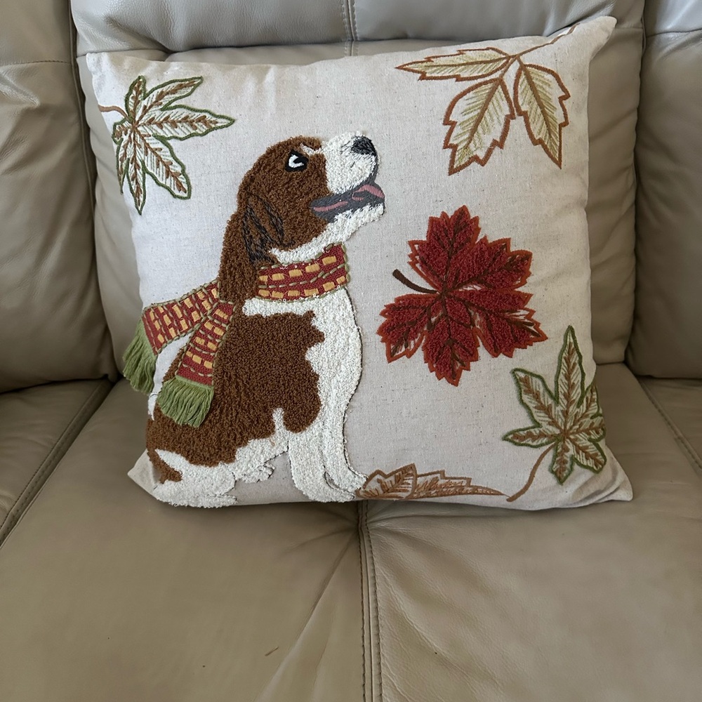 Pier1 Dog Embroidered Throw Pillow
